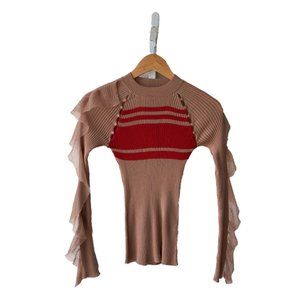 Self-Portrait Ribbed Knit Ruffle Top